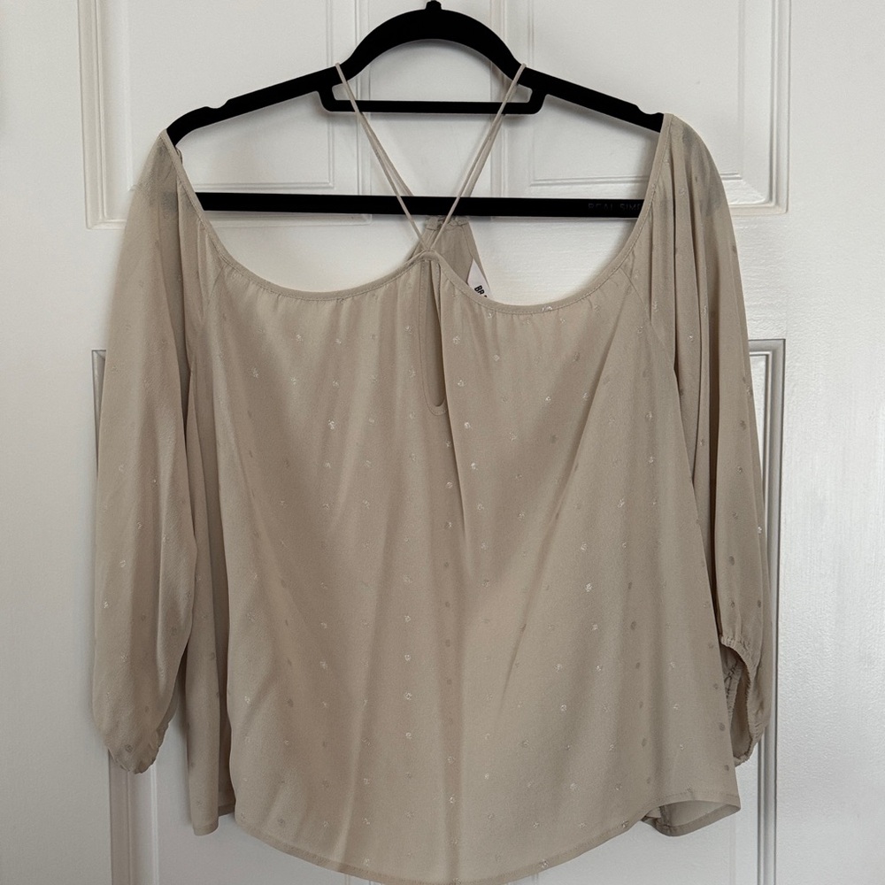 BB Dakota Light Beige Off-Shoulder Blouse with Keyhole Back
